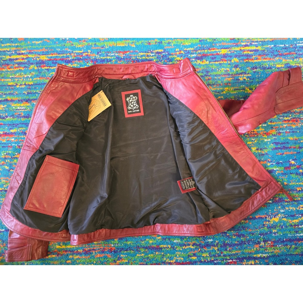 NWT Decrum Johnson Diamond1 Leather Cafe Racer Jacket in Maroon Women XL - Picture 3 of 8